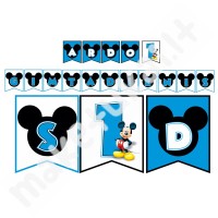 Mickey mouse/peliukas Mikis  melsva popierinė vėliavėlių girlianda su norimu užrašu