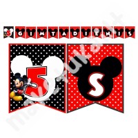 Mickey mouse/peliukas Mikis - raudona - juoda Popierinė vėliavėlių girlianda su norimu užrašu