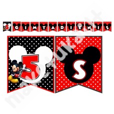 Mickey mouse/peliukas Mikis - raudona - juoda Popierinė vėliavėlių girlianda su norimu užrašu