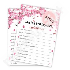 Linkėjimų kortelė 2 (rožinė-balta, gėlytės, drugeliai) su foto