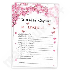 Linkėjimų kortelė 1 (rožinė-balta, gėlytės, drugeliai)