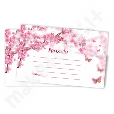 Pasižadėjimų kortelė (rožinė-balta, gėlytės, drugeliai)