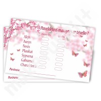 Panašumų spėjimo kortelė (rožinė-balta, gėlytės, drugeliai) 