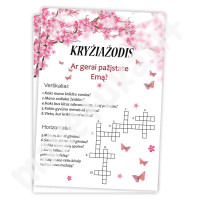 Kryžiažodis (rožinė-balta, gėlytės, drugeliai)