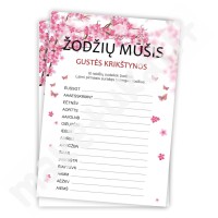 Žodžių mūšio kortelės (rožinė-balta, gėlytės, drugeliai) 