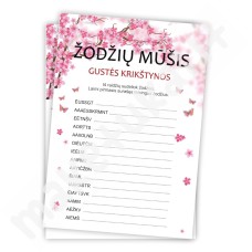 Žodžių mūšio kortelės (rožinė-balta, gėlytės, drugeliai) 