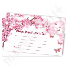 Profesijos spėjimo kortelė (rožinė-balta, gėlytės, drugeliai)