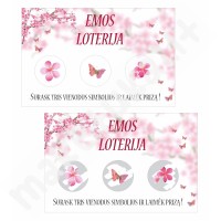 Loterija (rožinė-balta, gėlytės, drugeliai)
