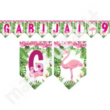 "Flamingai - rožinė" popierinė vėliavėlių girlianda su norimu užrašu
