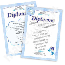 Diplomas krikšto tėveliams (melsva, vėjo malūnėliai)