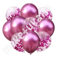 Balionų rinkinys,  rožinė/konfeti 10 vnt (30 cm)