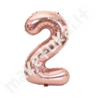 Folinis balionas skaičius "2", rožinio aukso spalva, 70 cm