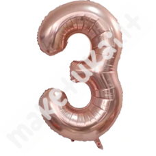 Folinis balionas skaičius "3", rožinio aukso spalva, 100 cm
