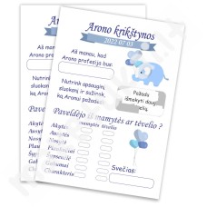 Personalizuota profesijos spėjimų/pasižadėjimų/panašumų spėjimo kortelė "Mėlyna-balta- drambliukas"