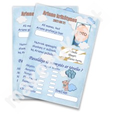 Personalizuota profesijos spėjimų/pasižadėjimų/panašumų spėjimo kortelė "Melsva-meškutis-balionai"