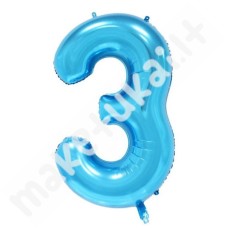 Folinis balionas skaičius "3", mėlyna spalva, 100 cm
