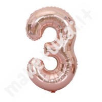 Folinis balionas skaičius "3", rožinio aukso spalva, 70 cm