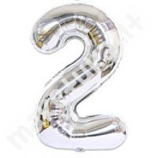 Folinis balionas skaičius "2", sidabrinė spalva, 70 cm