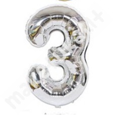 Folinis balionas skaičius "3", sidabrinė spalva, 70 cm