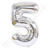 Folinis balionas skaičius "5", sidabrinė spalva, 70 cm