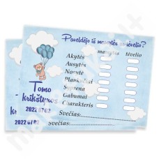 Personalizuota panašumų spėjimo kortelė "Meškiukas- balionai- melsva"