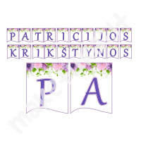 Popierinė vėliavėlių girlianda "Gėlės - violetinė" su norimu užrašu